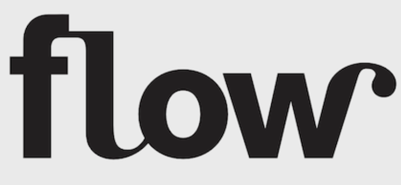 Das Bild zeigt das Wort "flow" in einer schwarzen Schrift auf einem weißen Hintergrund.