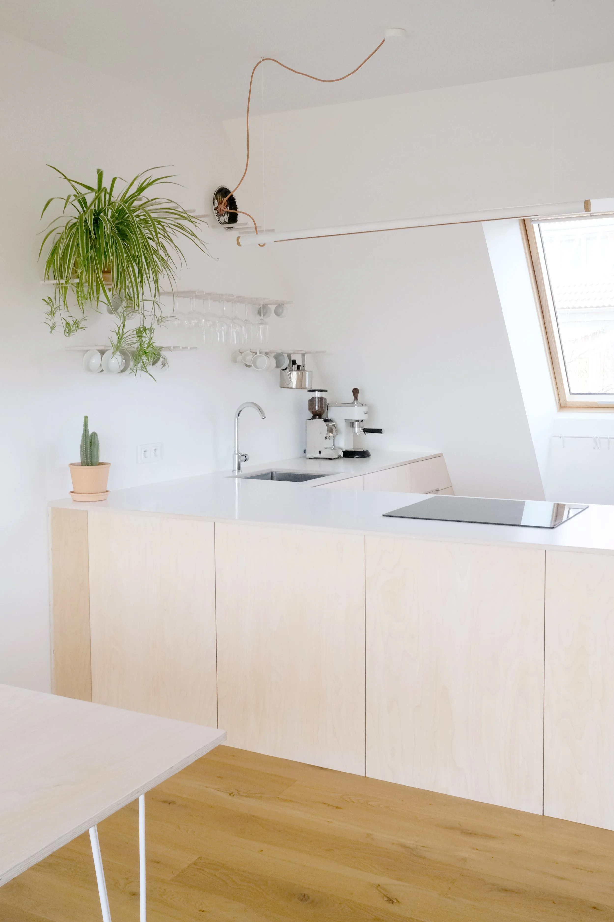 Apartment interior with kitchen and open living space