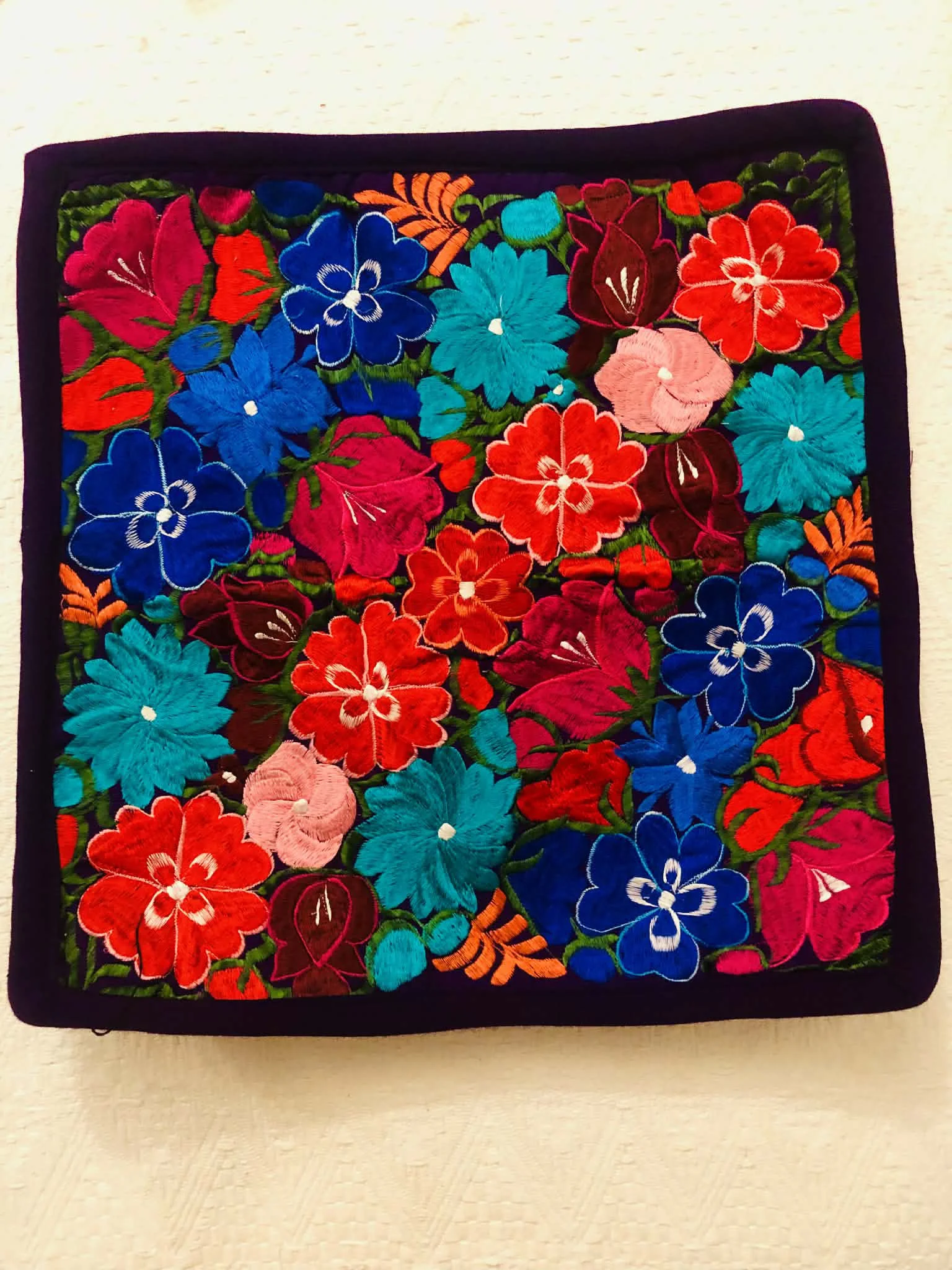 Deep Purple Hand Embroidered Cushion Cover