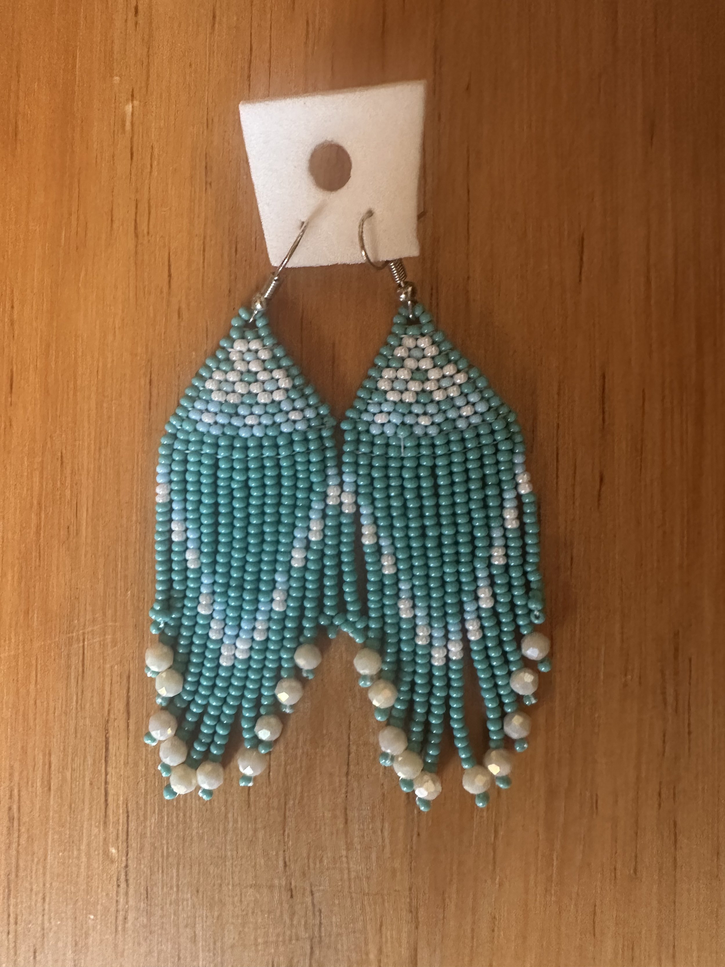 Turquoise flower hand beaded earrings