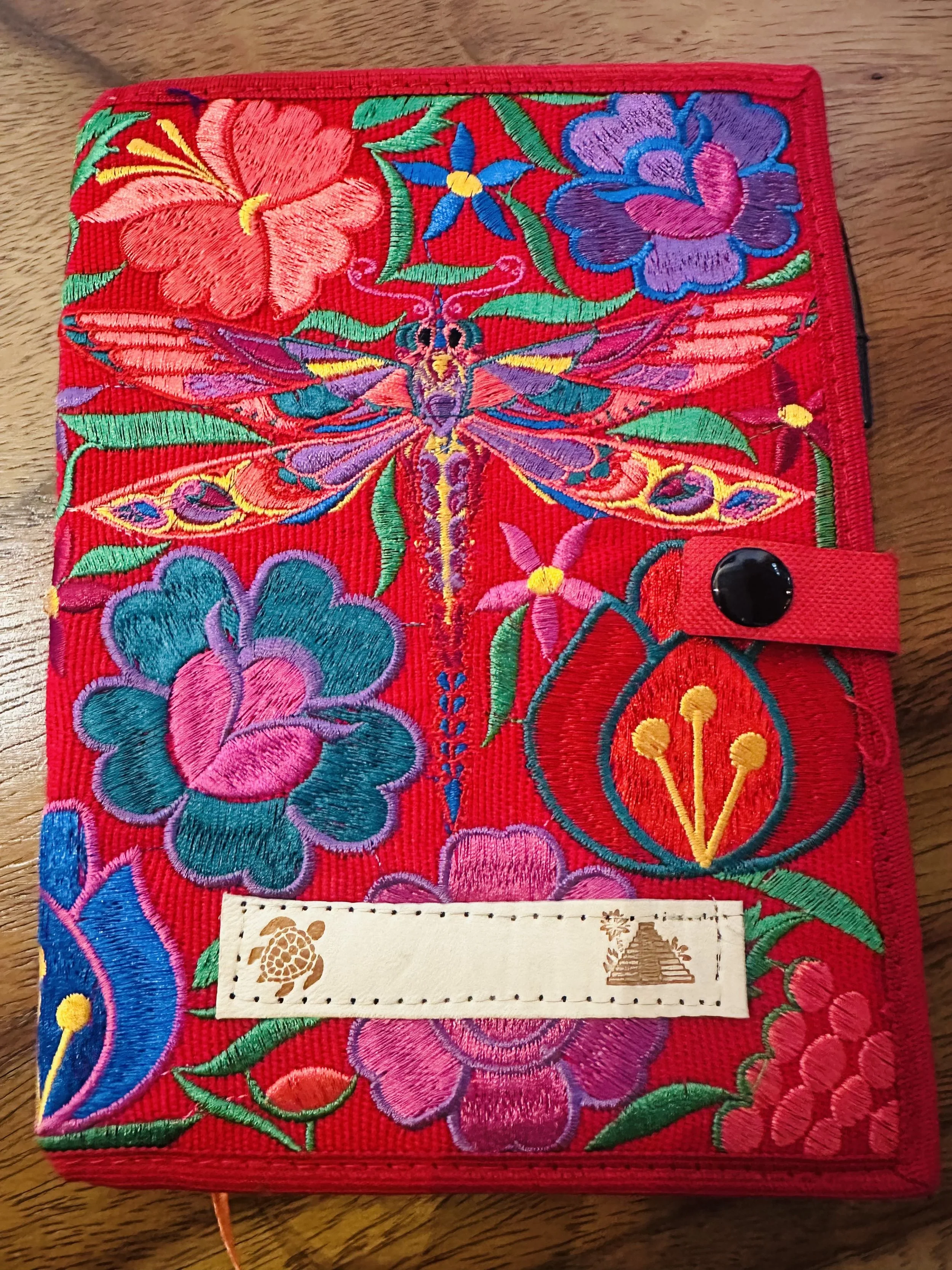 Red Dragonfly hand embroidered notebook