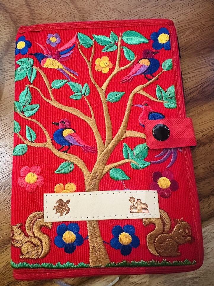 Red tree of life hand embroidered notebook