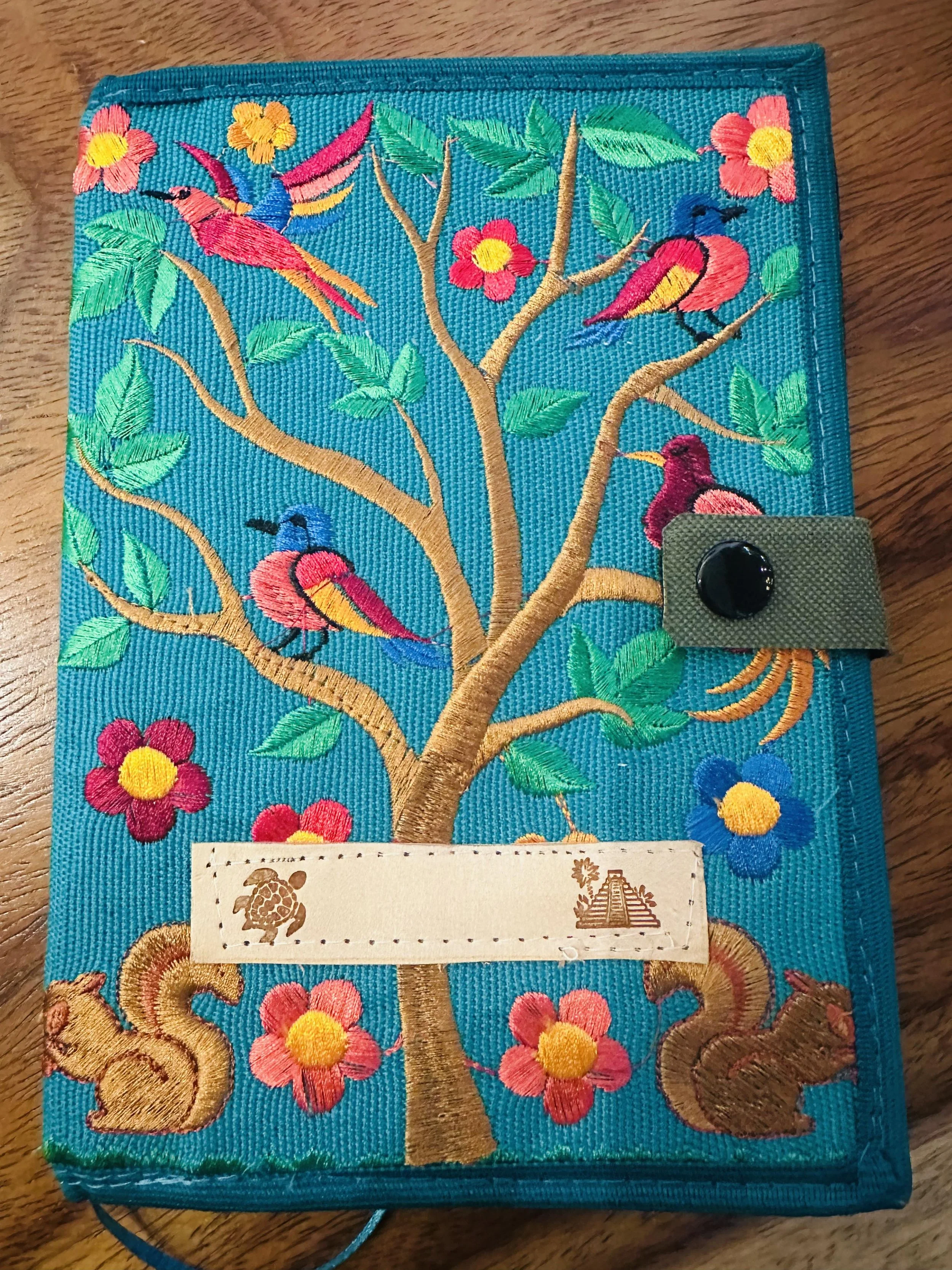 Turquiose tree of life hand embroidered notebook