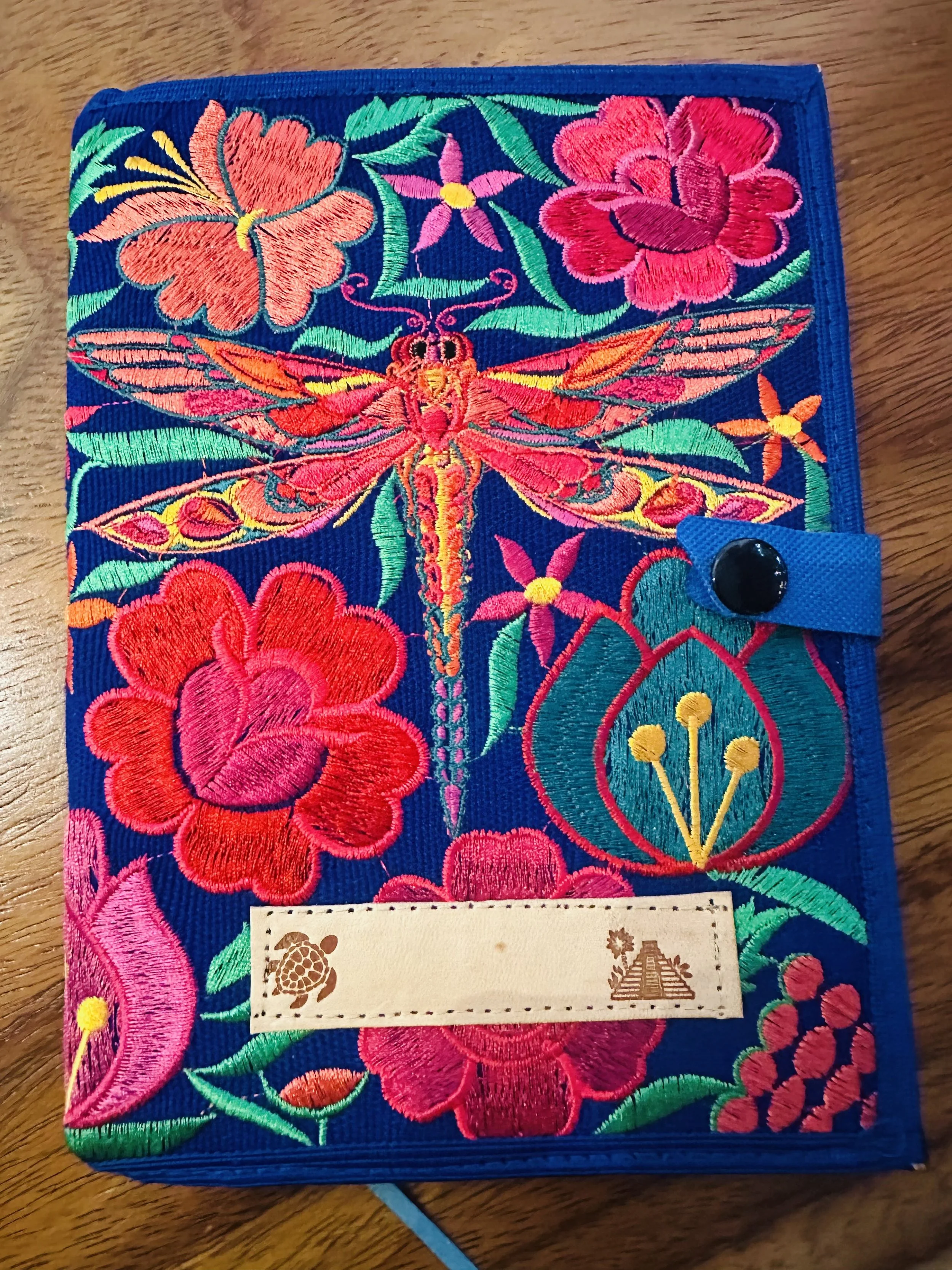 Blue dragonfly hand embroidered noteebook