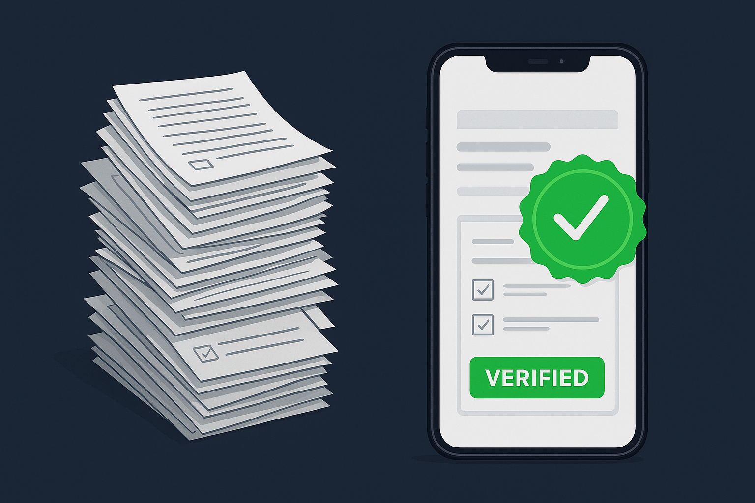 VENDOR-VAULT.  Mobile interface showing LHDN e-invoice vendor verification verified tick.