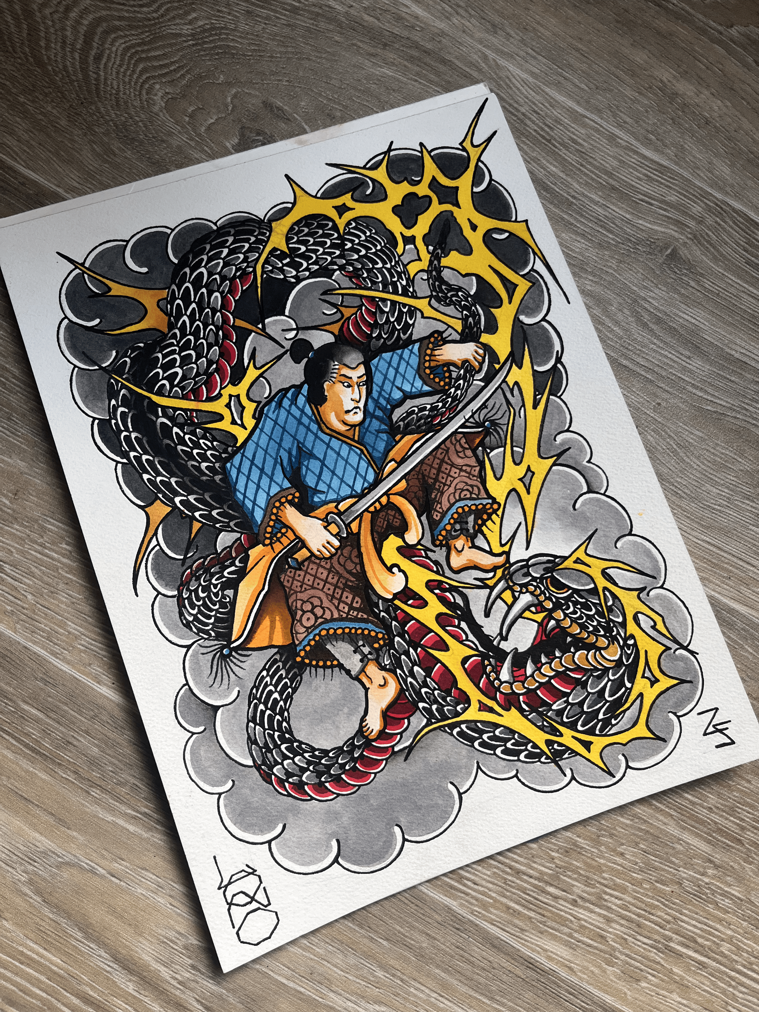 Handpainted Japanese samurai and snake backpiece tattoo design by Lono Tattoos — Berlin, Germany.
Available to be tattooed—use the contact form to book this piece