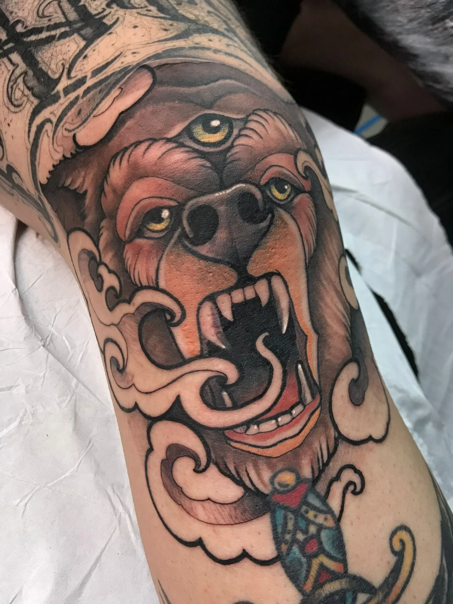 Neo-Traditional Bear Knee Color Tattoo Berlin Done By LonoTattoo