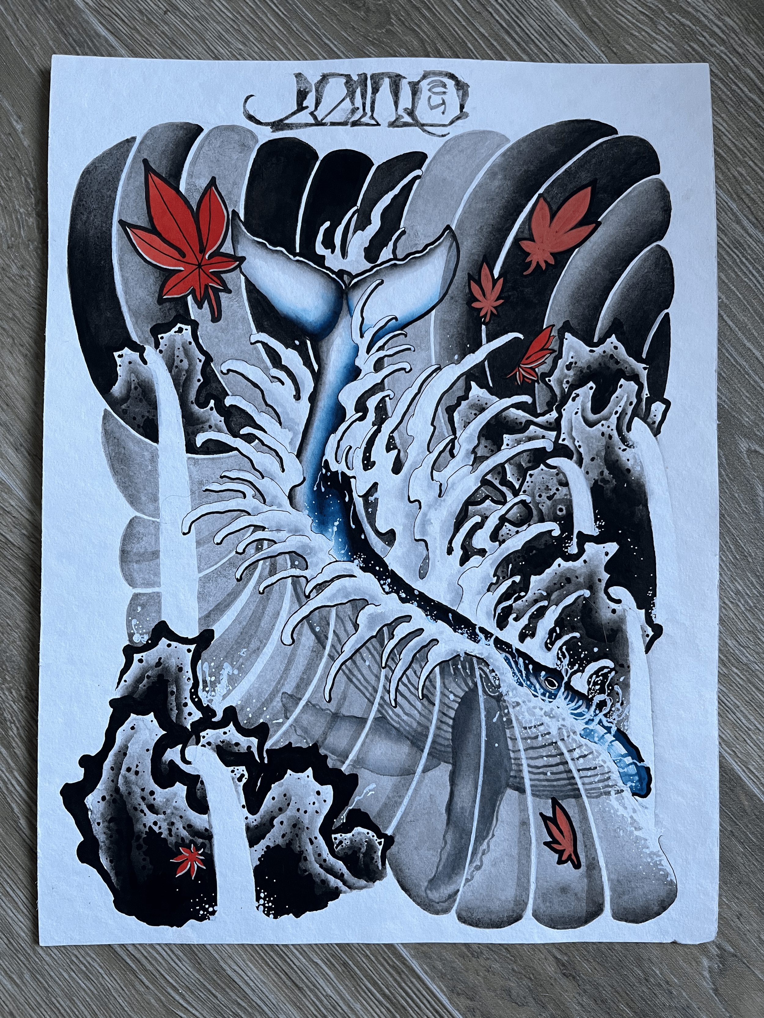 Handpainted Japanese wale backpiece tattoo design by Lono Tattoos — Berlin, Germany.
Available to be tattooed—use the contact form to book this piece