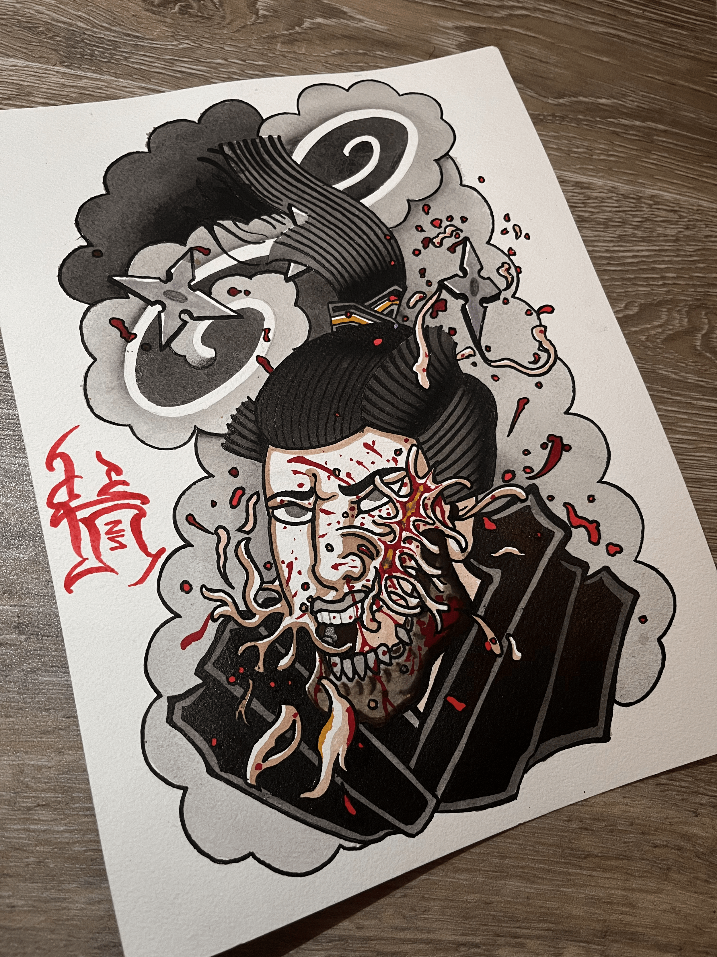 Handpainted Japanese samurai sleeve tattoo design by Lono Tattoos — Berlin, Germany.
Available to be tattooed—use the contact form to book this piece
