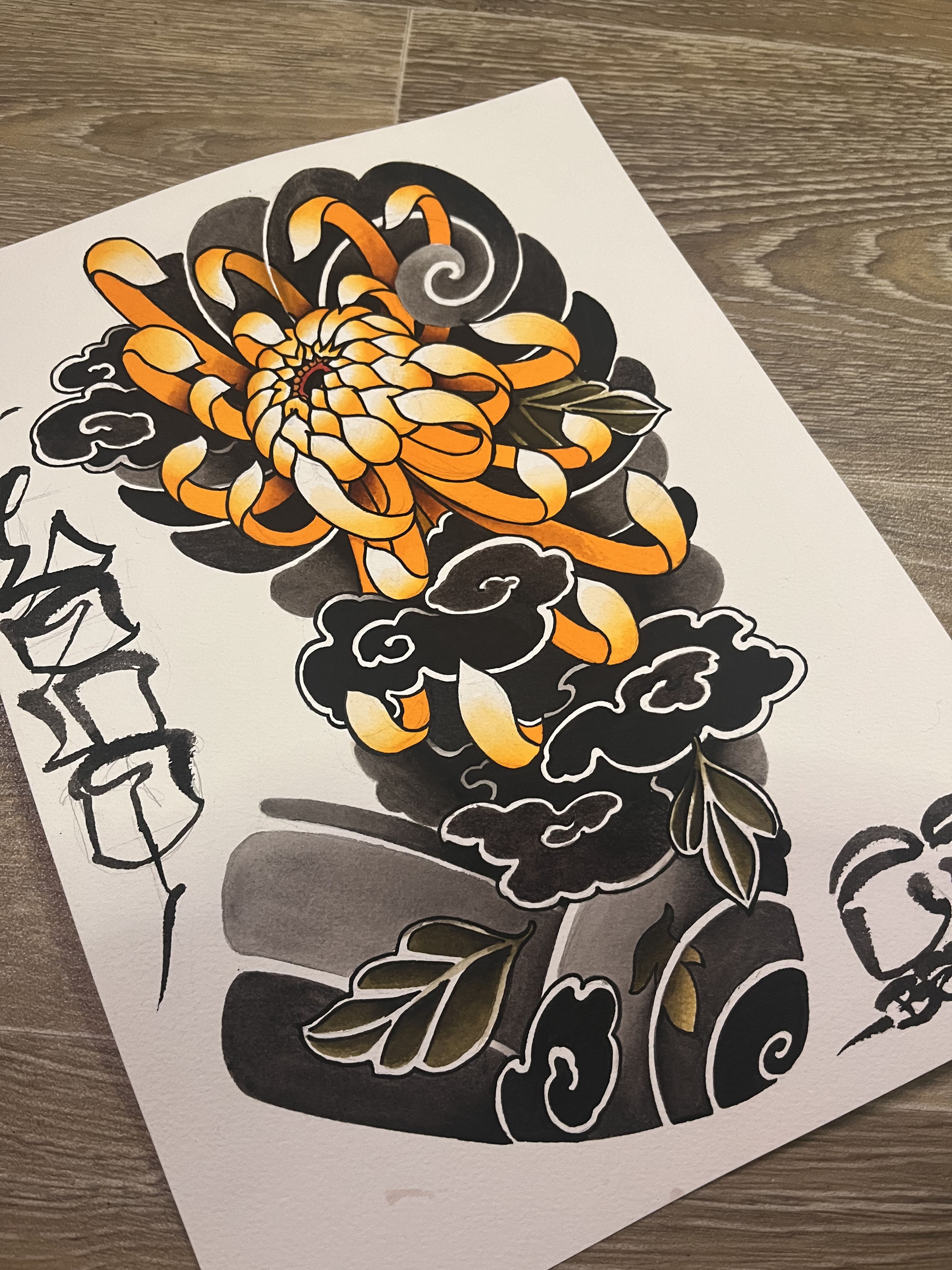 Handpainted Japanese Chrysanthemum sleeve tattoo design by Lono Tattoos — Berlin, Germany.
Available to be tattooed—use the contact form to book this piece.