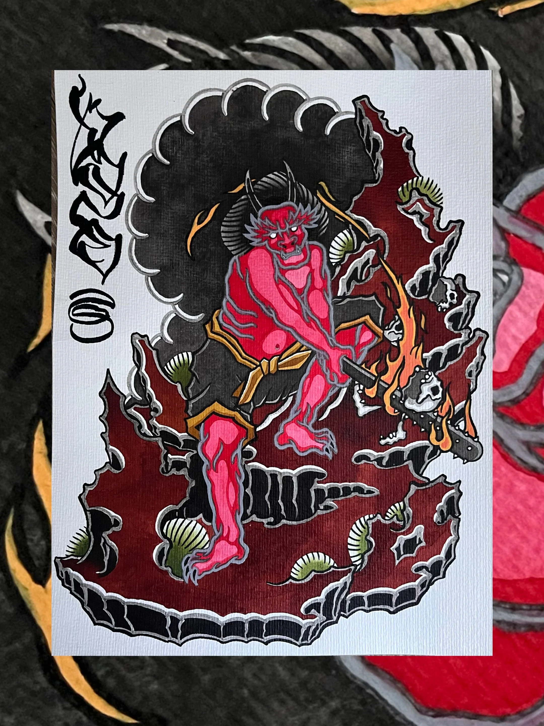 Handpainted Japanese Oni tattoo design by Lono Tattoos — Berlin, Germany.
Available to be tattooed—use the contact form to book this piece.