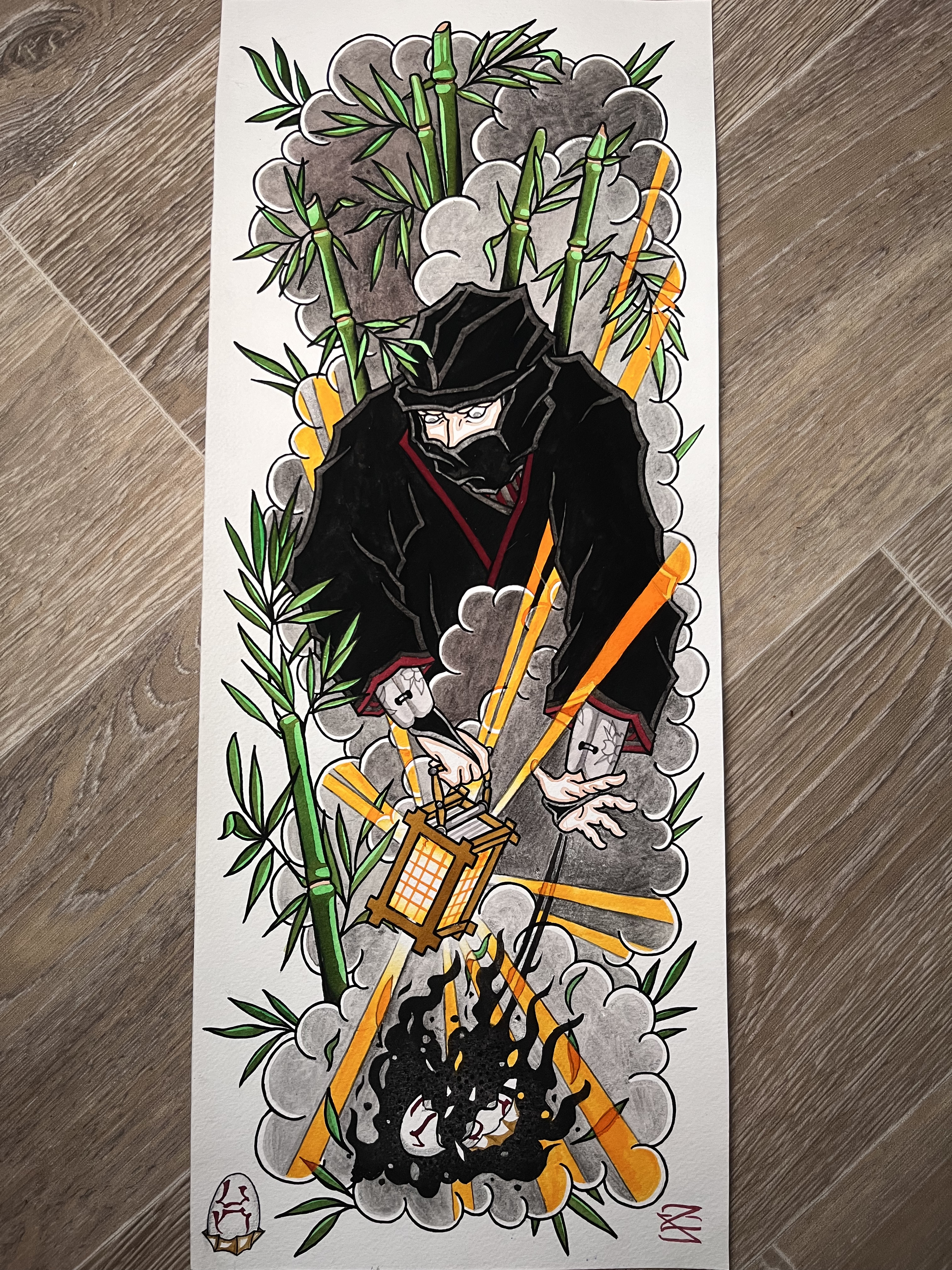 Handpainted Japanese Samurai Sleeve  tattoo design by Lono Tattoos — Berlin, Germany.
Available to be tattooed—use the contact form to book this piece