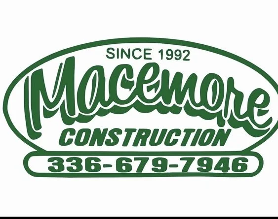 Green and white logo for Macemore Construction with the text 'Since 1992', 'Macemore', 'Construction', and a phone number.