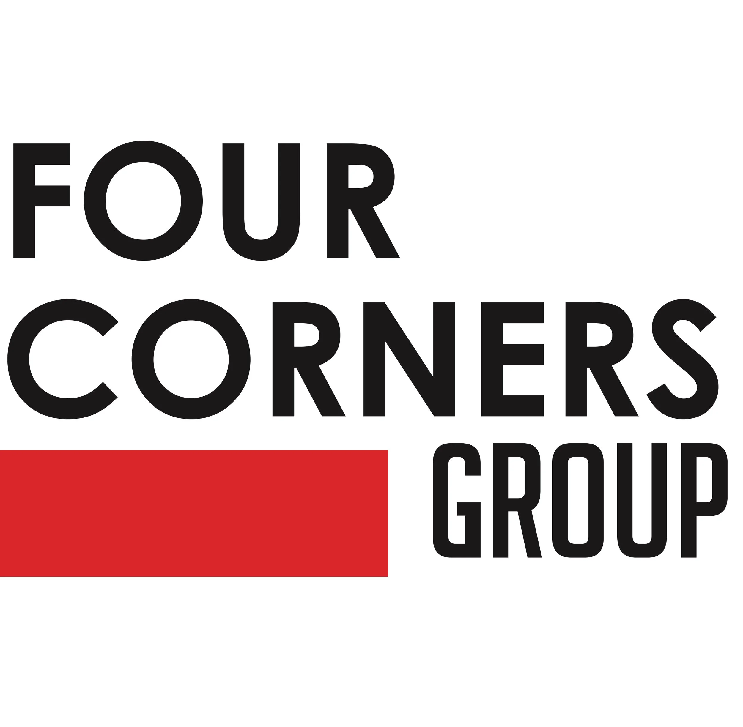 The phrase 'FOUR CORNERS' in bold black letters with a red rectangle below the word 'CORNERS' on a white background.