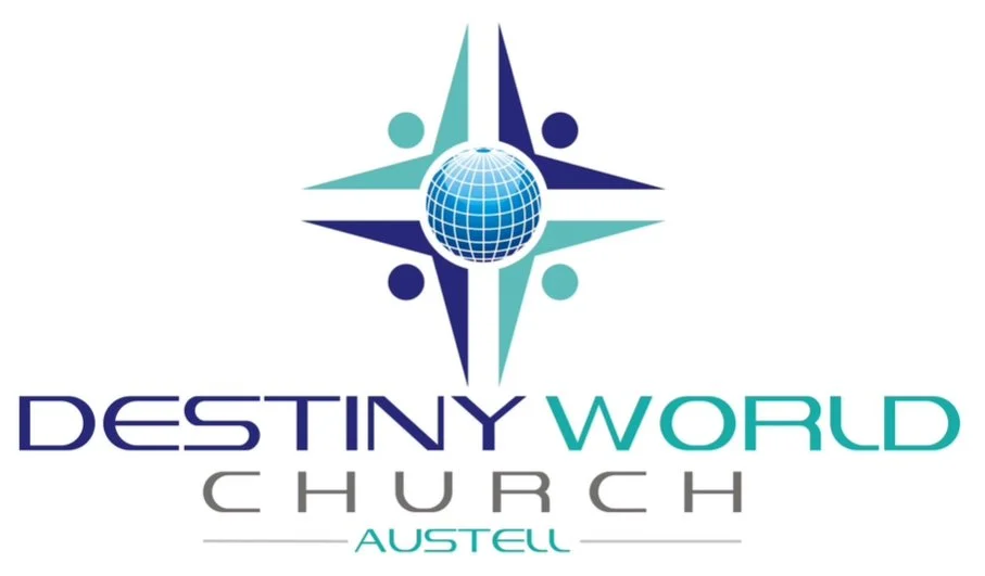 Logo of Destiny World Church in Austell featuring a globe, a star, and text.