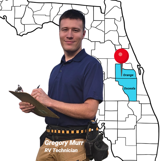 Professional RV Technician Smiling. Servicing Central Florida Counties- Orange, Osceola, and Polk. Get RV Repairs and Services Near Me.