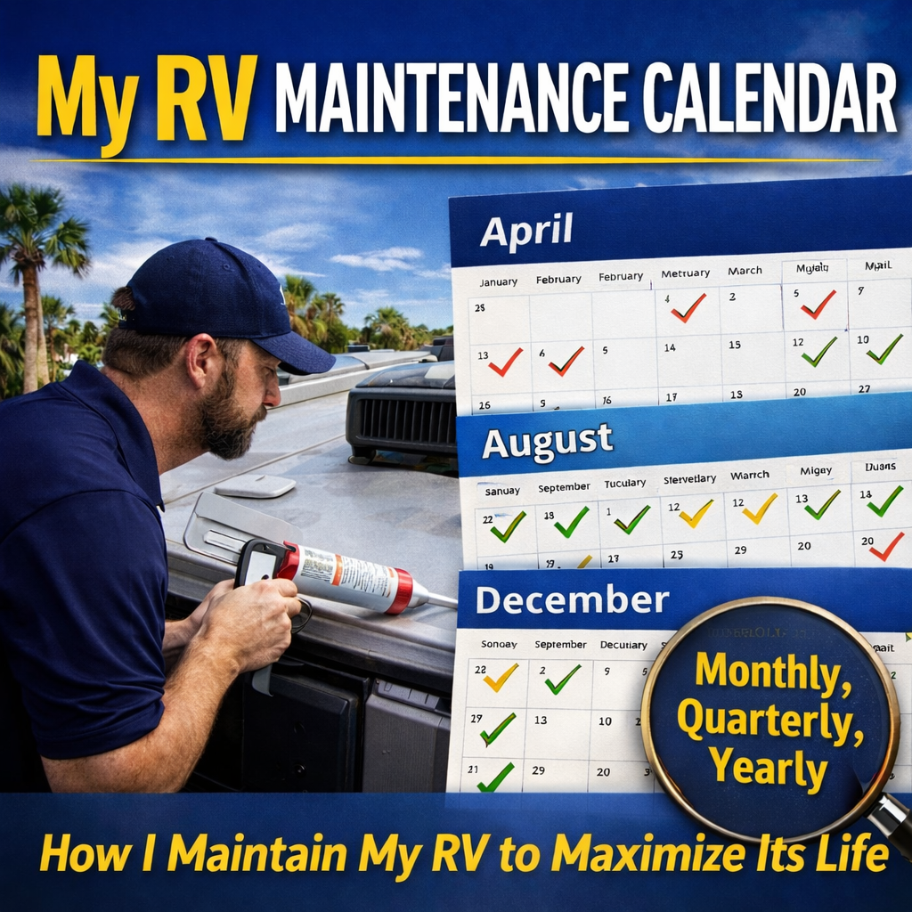 RV maintenance calendar illustrating routine service tasks to extend RV lifespan and prevent breakdowns