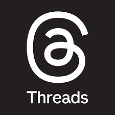Logo with the At symbol and the word 'Threads' underneath on a black background