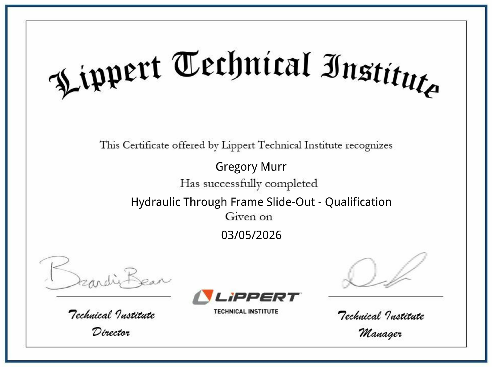 Hydraulic Through Frame Slide Out Qualification Certificate.png