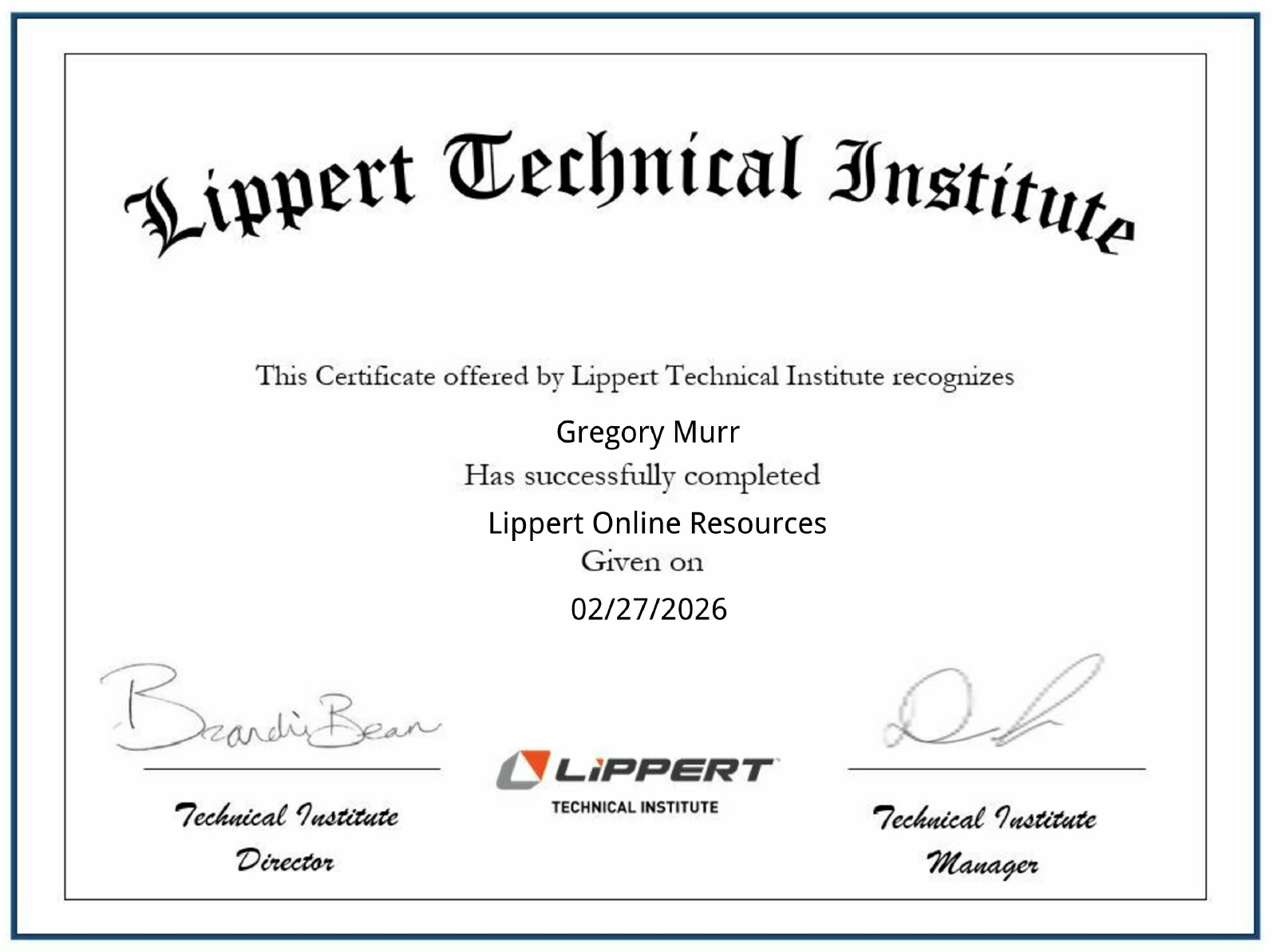 Lippert Online Resources Certificate.png