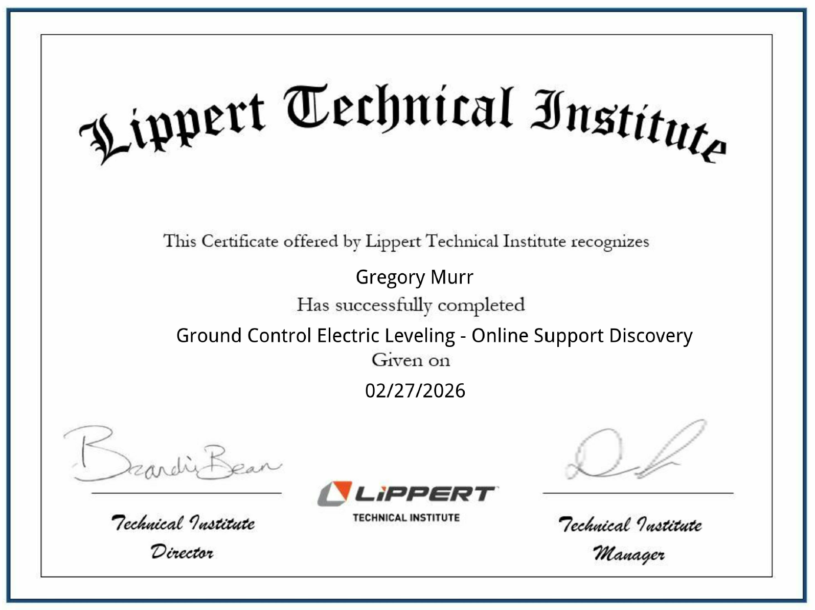 Electic Leveling Online Support Certificate.png