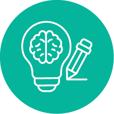 Light bulb with brain illustration and a pencil