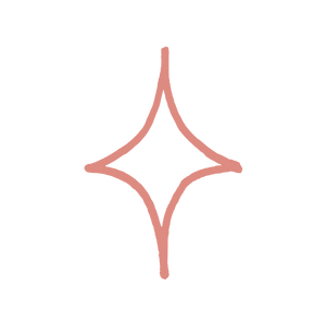 A pink stylized four-pointed star or sparkle with curved lines.