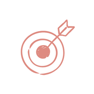 A pink target with an arrow hitting the bullseye.