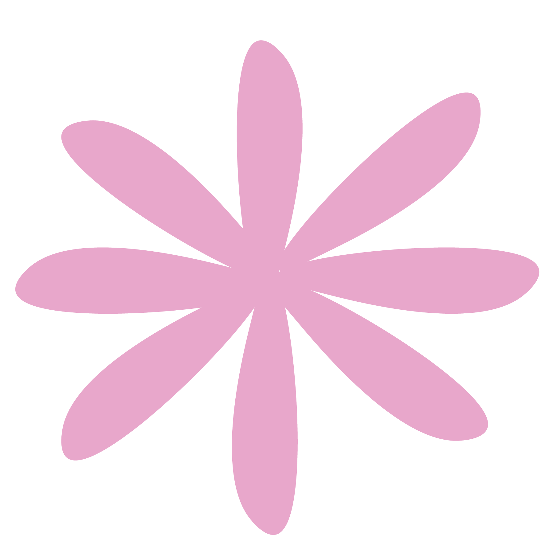 Pink stylized flower with ten petals on a black background.