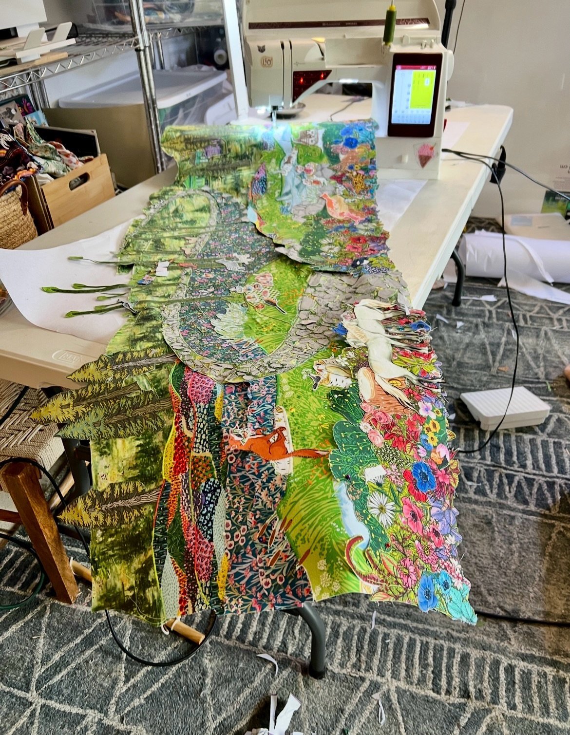 It&rsquo;s impossible to capture the depth and texture of my fabric collages in a photo &mdash; but they&rsquo;re truly composed of layers upon layers of fabric.
Wanting to use the remnants of my reusable home goods, all made from cotton, I never thr