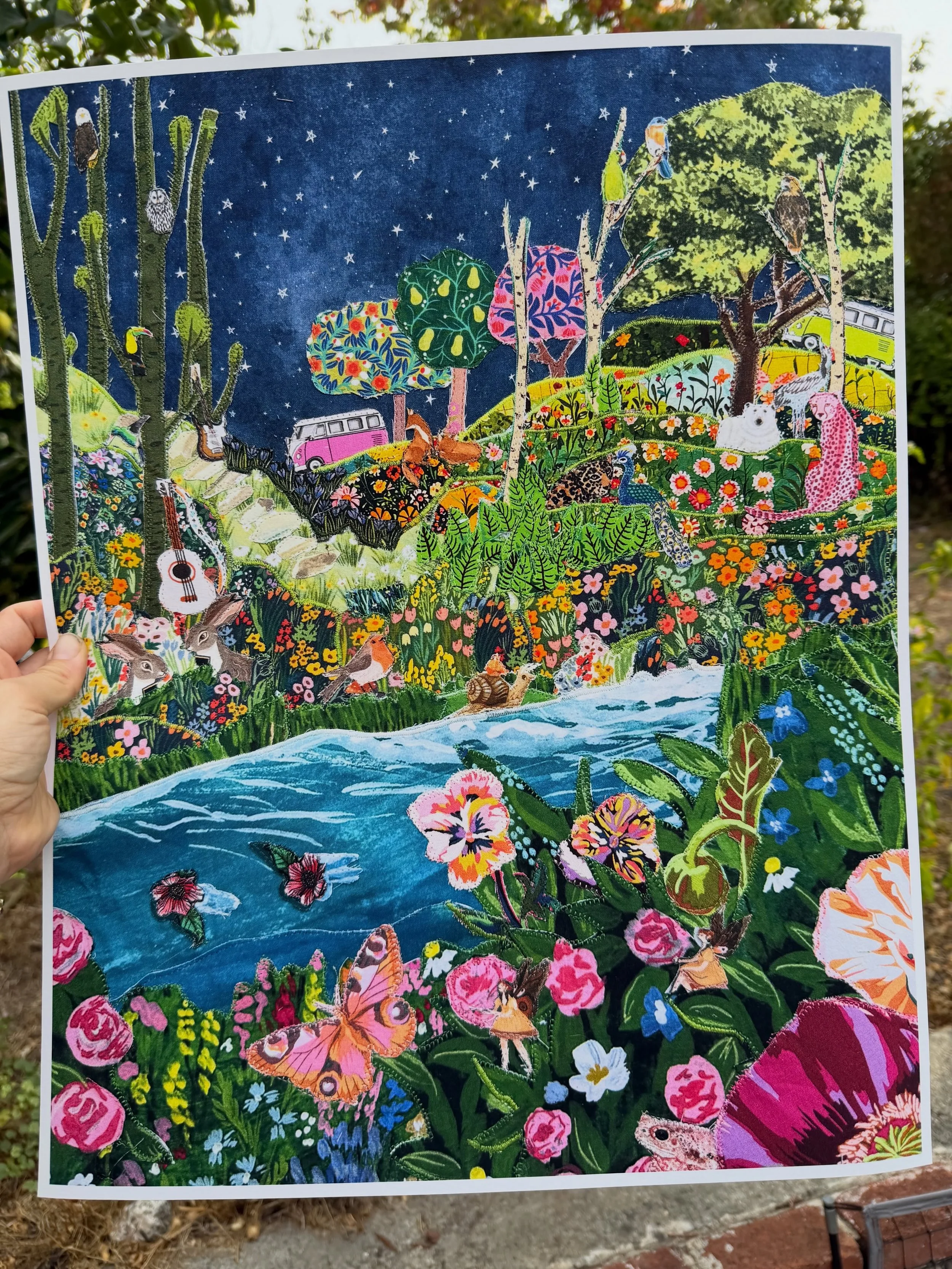 I love how you can see all the stitching and detail of the original textile collages in these fine art prints!!!! I&rsquo;m obsessed with this one- how the world sings! The original piece is 16x20, and I actually have prints that are the same size!!!