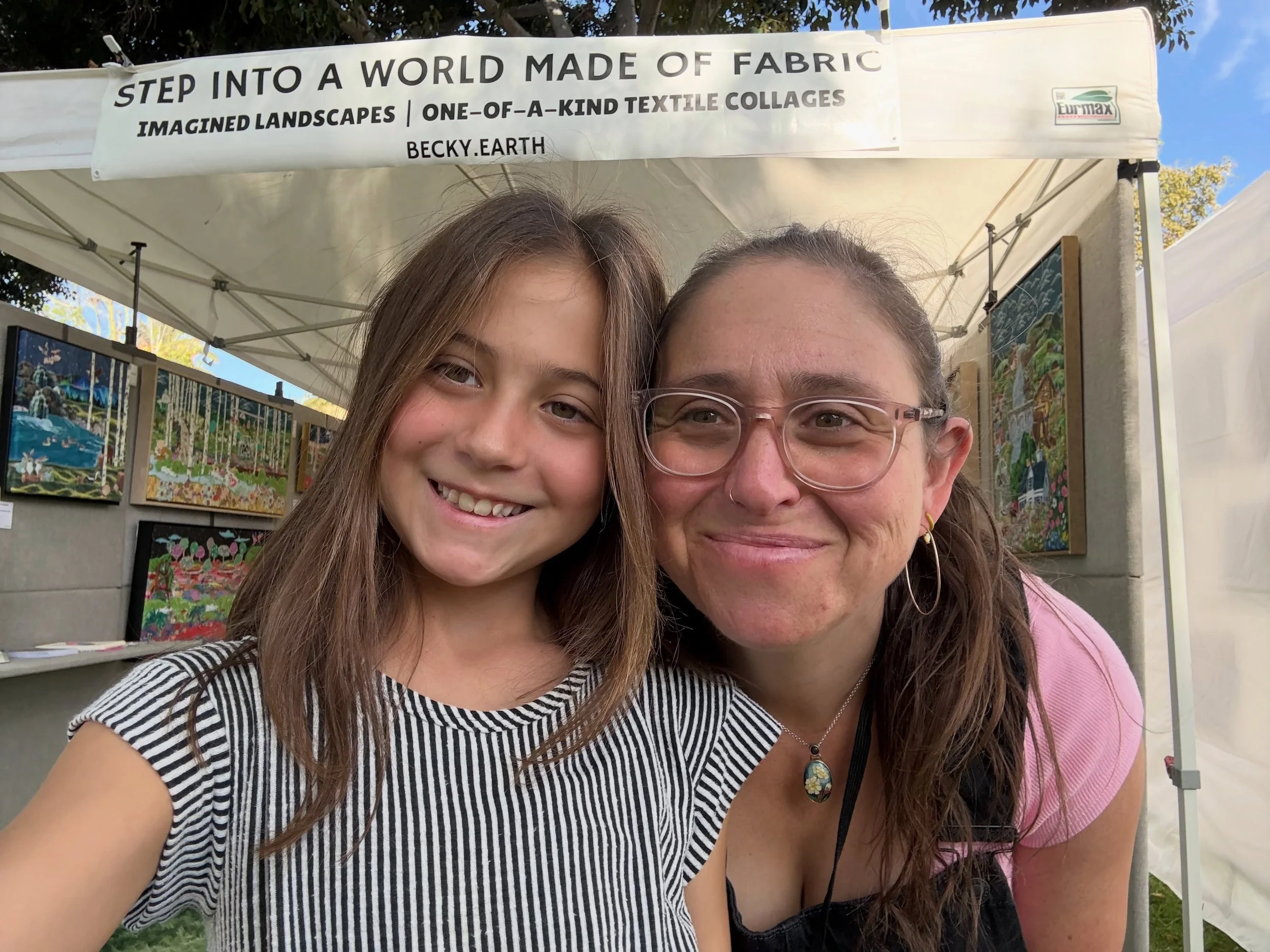 Come visit me and my &ldquo;creative director&rdquo; at my booth #103 at the @bhartshow, Sat and Sunday 10-5pm! 

#fabriccollage #fineartshow #beverlyhills90210 #textilecollage