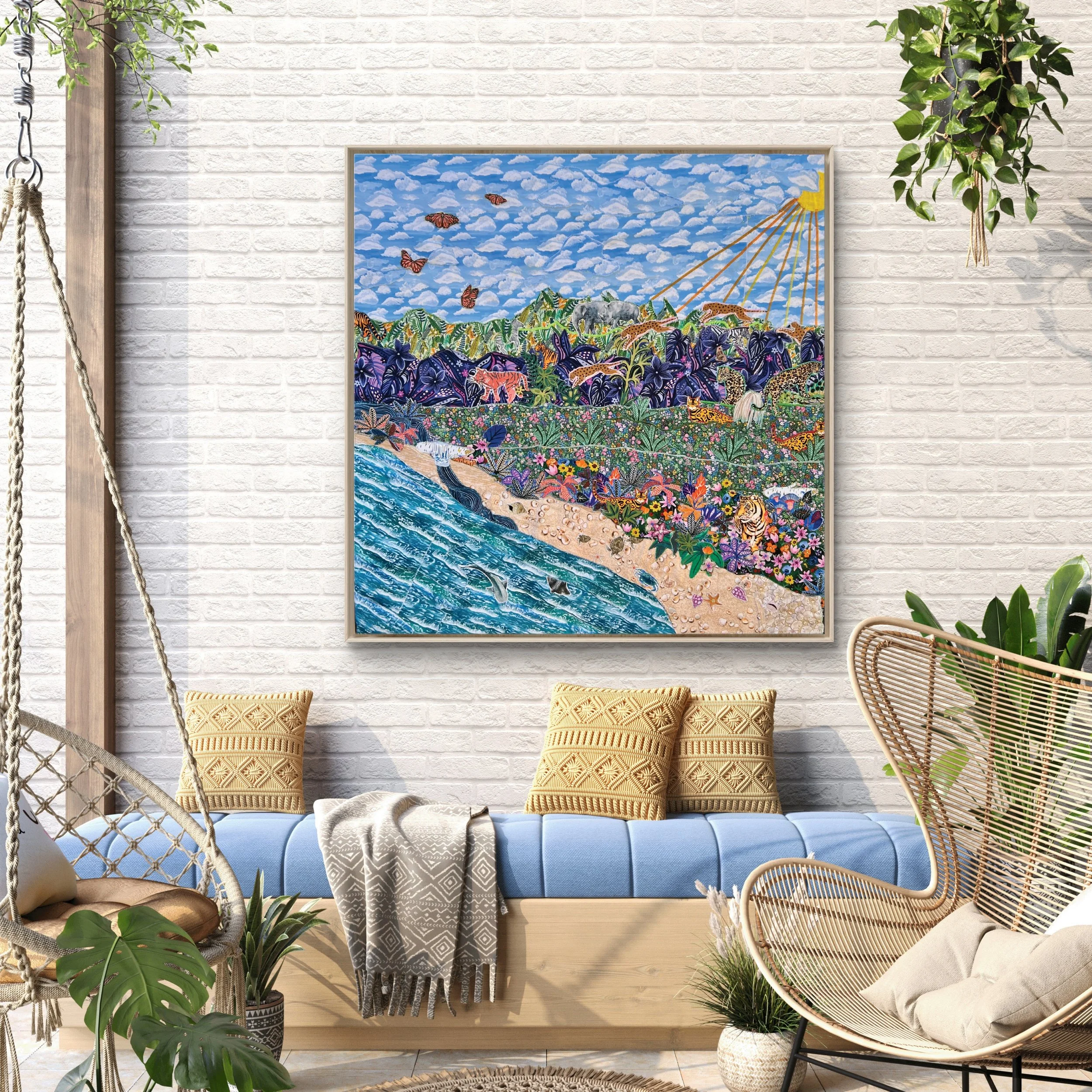 The Sky Remembers, 
Reclaimed textiles, machine-stitched
33 x 33 in