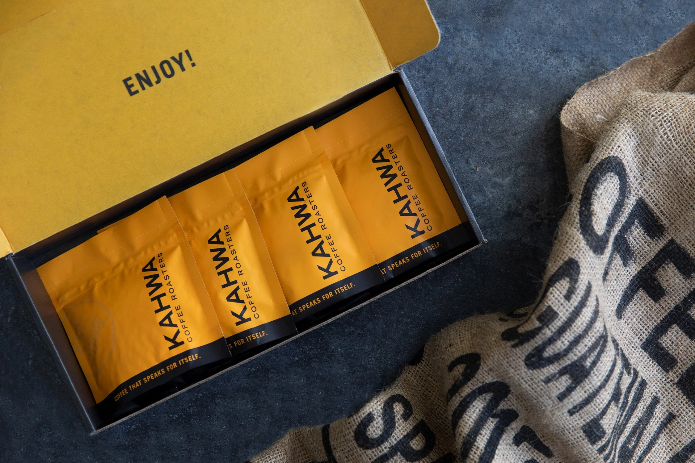 Coffee blend sampler  box and mini bags.
