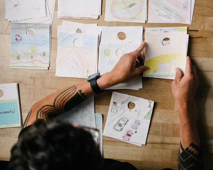 Steven Yazzie and works in his studio at the Denver Art Museum. Photo: Carl Bower.