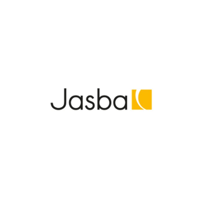 Das Bild zeigt das Logo von Jasba, bestehend aus dem Schriftzug "Jasba" in schwarzer Schrift und einem goldgelben Symbol auf der rechten Seite.
