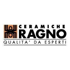 Logo von Ceramiche Ragno mit schwarzem Text und orangem Symbol, darunter Slogan 'Qualità da esperti'
