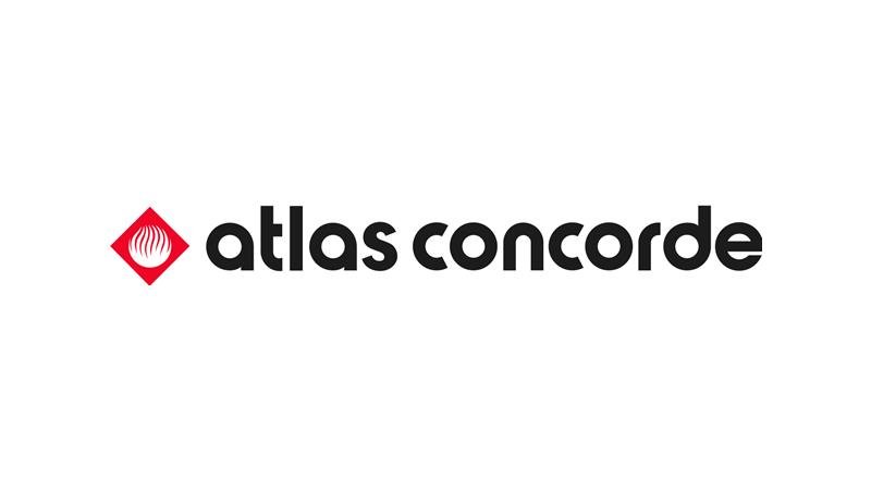 Logo von atlas concorde mit rotem Symbol und schwarzem Schriftzug auf weißem Hintergrund