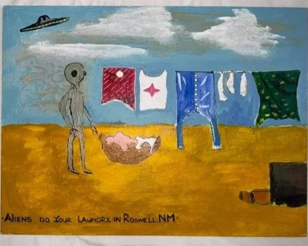 Aliens & Laundry = 575
Acrylic on gesso Board
16" x 12" - 2026
$300