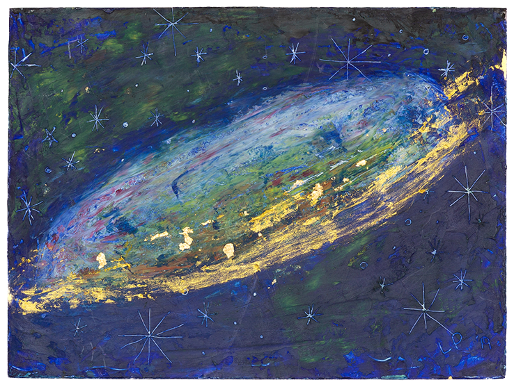 Square Dance
9" x 12"
cold wax, oil, and gold flecks 
on birch cradle