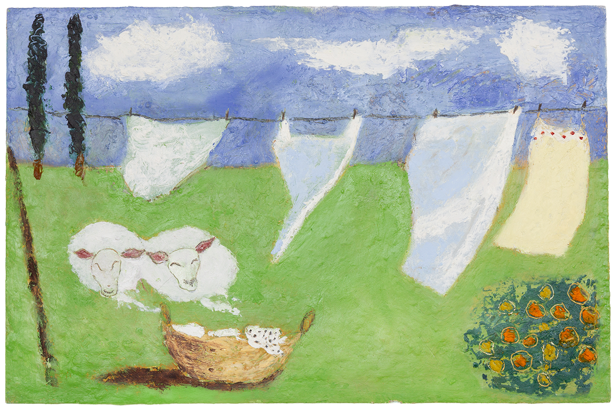 The Sheep Love Laundry Day
18" x 12" - 2025
cold wax and oil on hardwood board