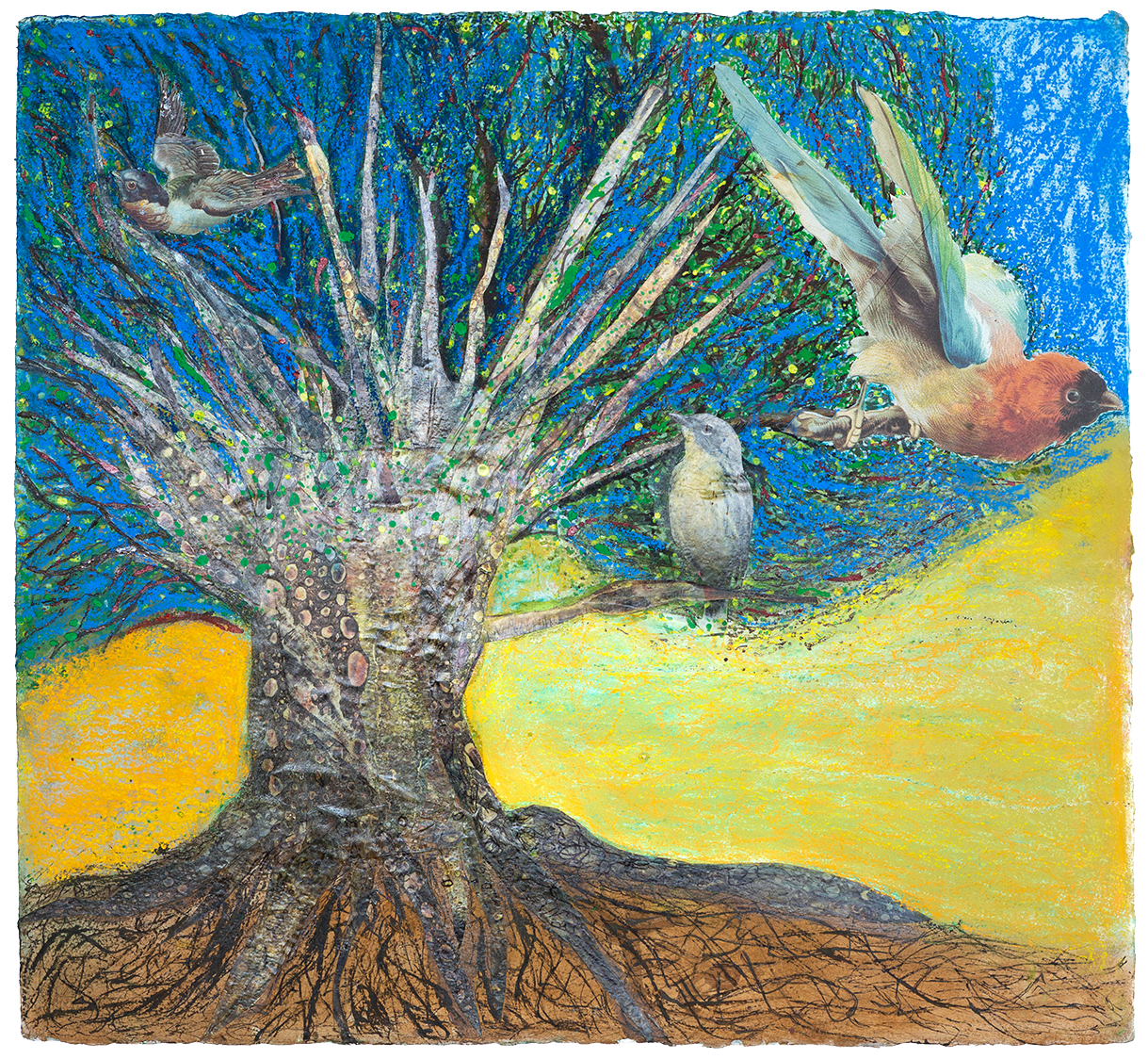 Fluttering Tree
24" x 22"
pastel and collage on watercolor paper