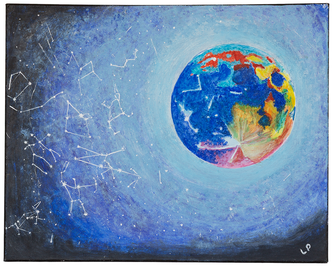 The Night Sky
20" x 16"
watercolor, acrylic, and posca pen on canvas