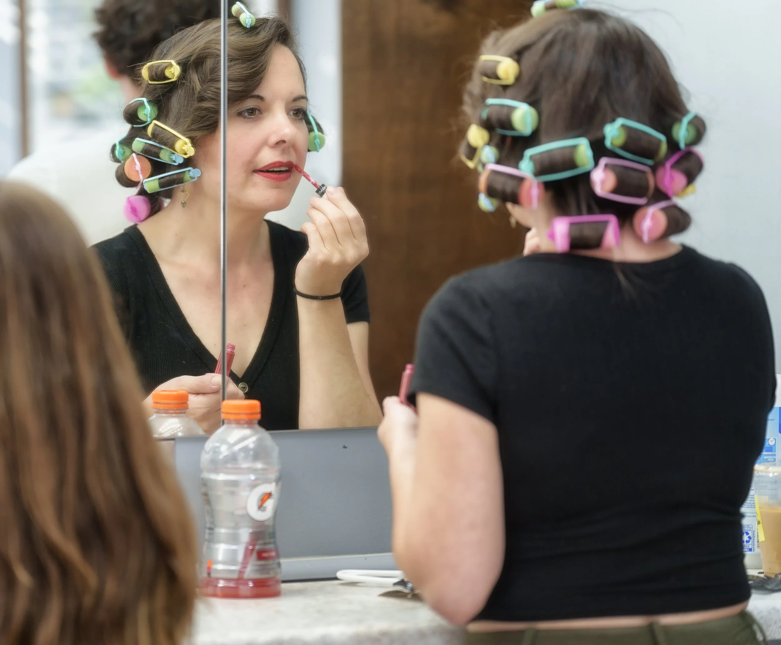 Backstage hair and makeup at Ashe County Little Theatre in Ashe county North Carolina