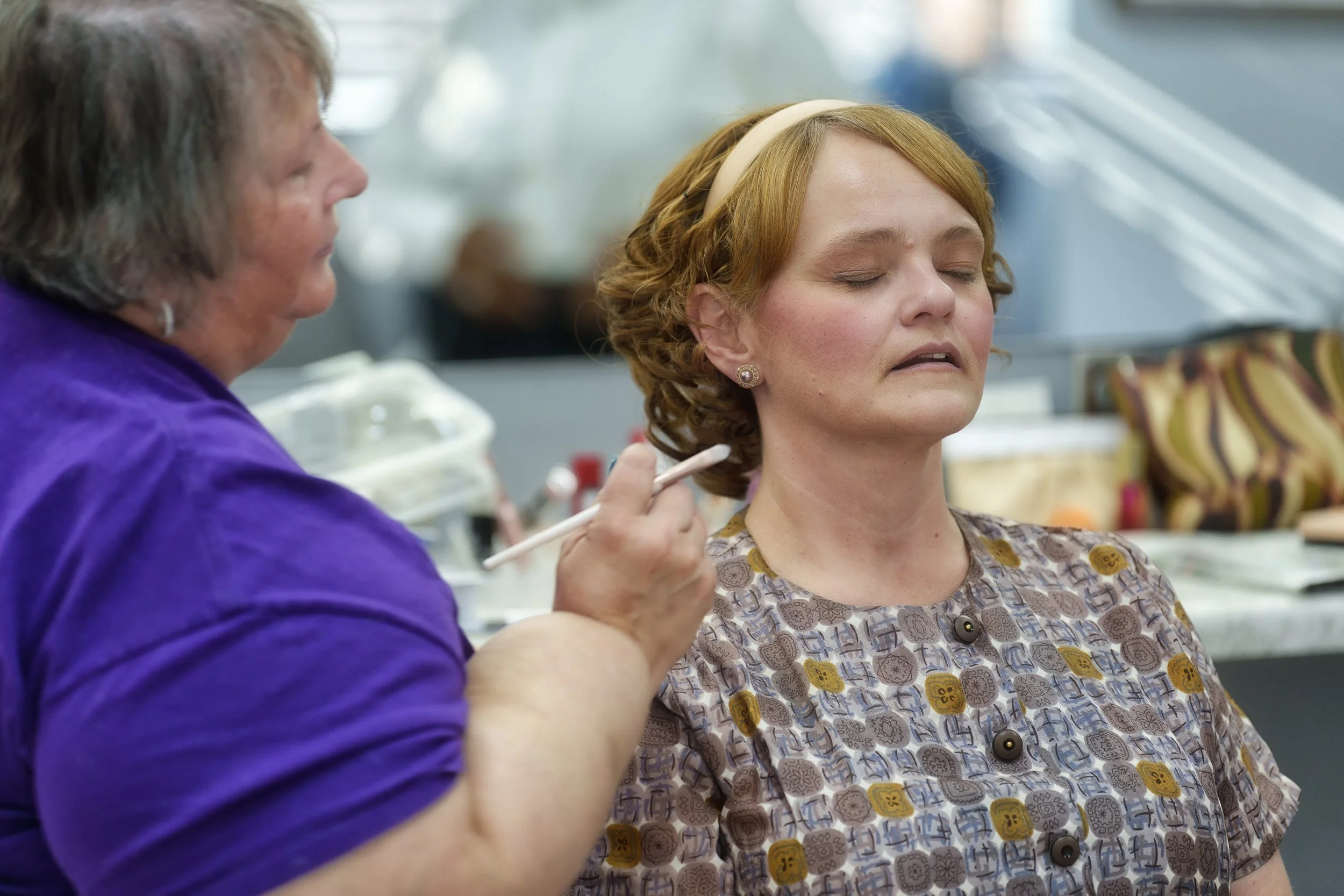Backstage hair and makeup at Ashe County Little Theatre in Ashe county North Carolina
