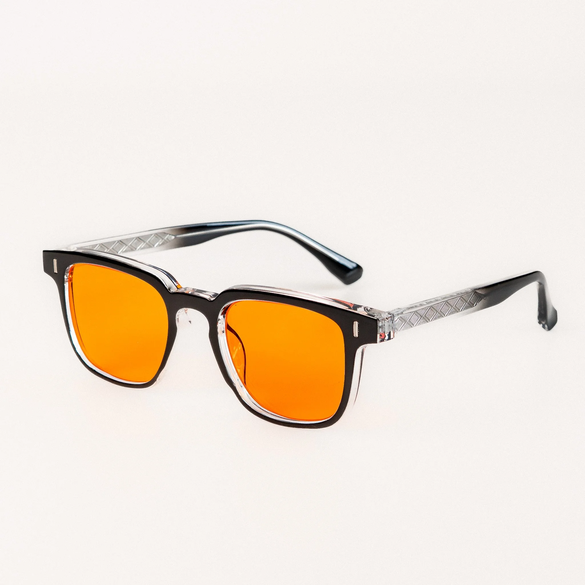 Shoreditch blue light glasses side view black acetate frame with amber orange lenses