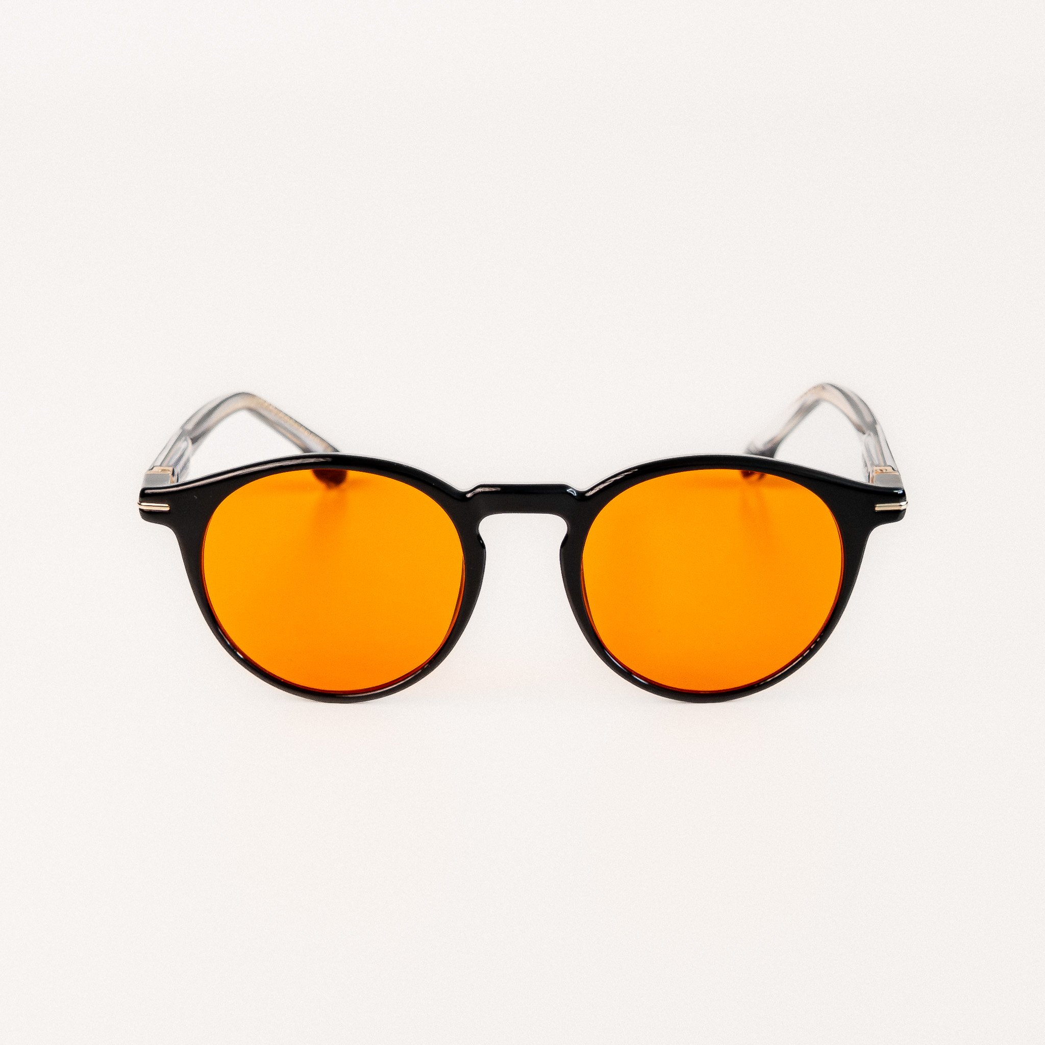 Durham blue light glasses front view black acetate round frame with amber orange lenses