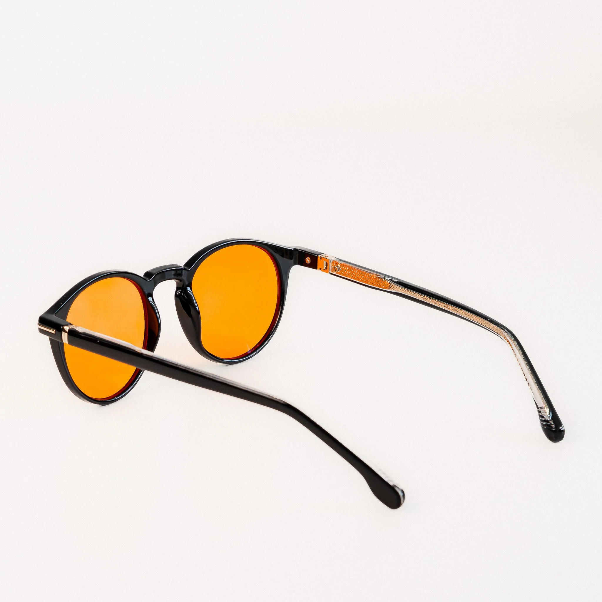 Durham blue light glasses rear side view black acetate round frame with amber orange lenses