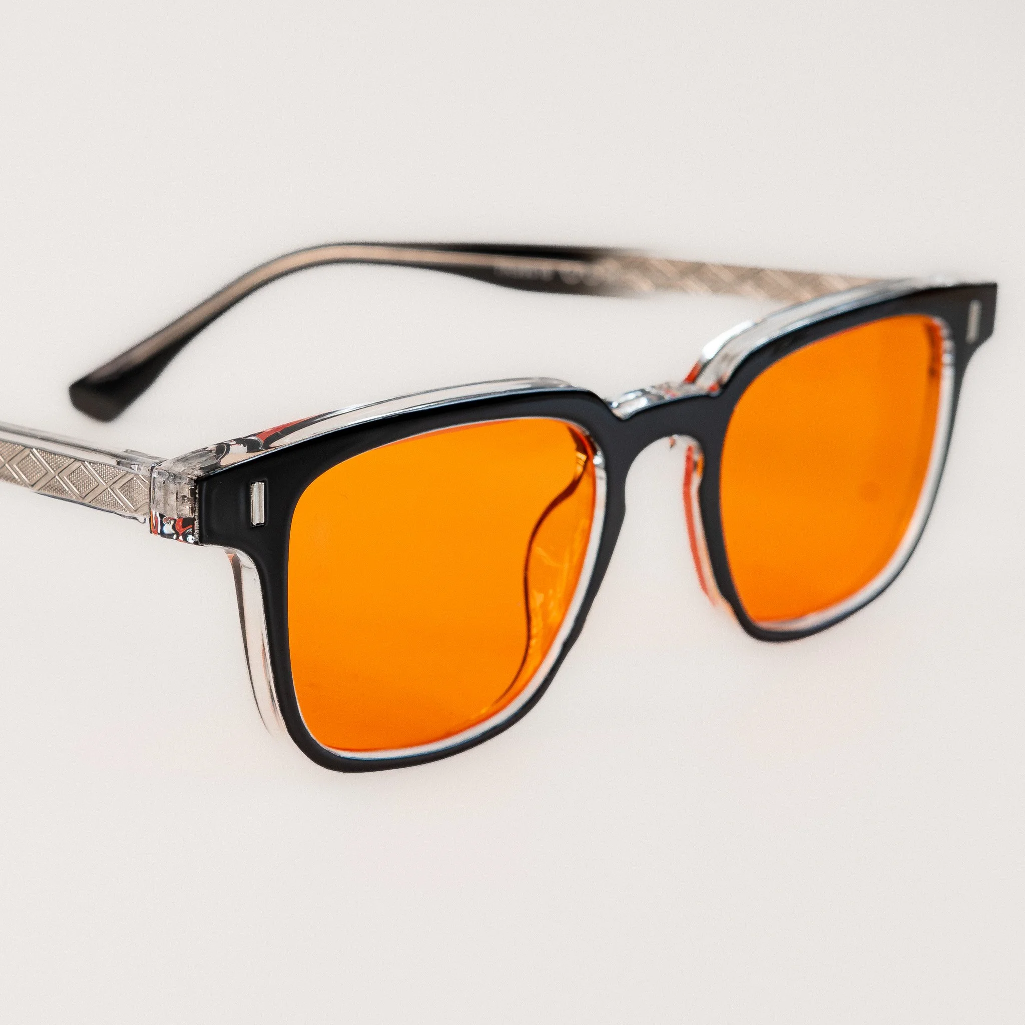 Shoreditch blue light glasses front view side black acetate frame with amber orange lenses