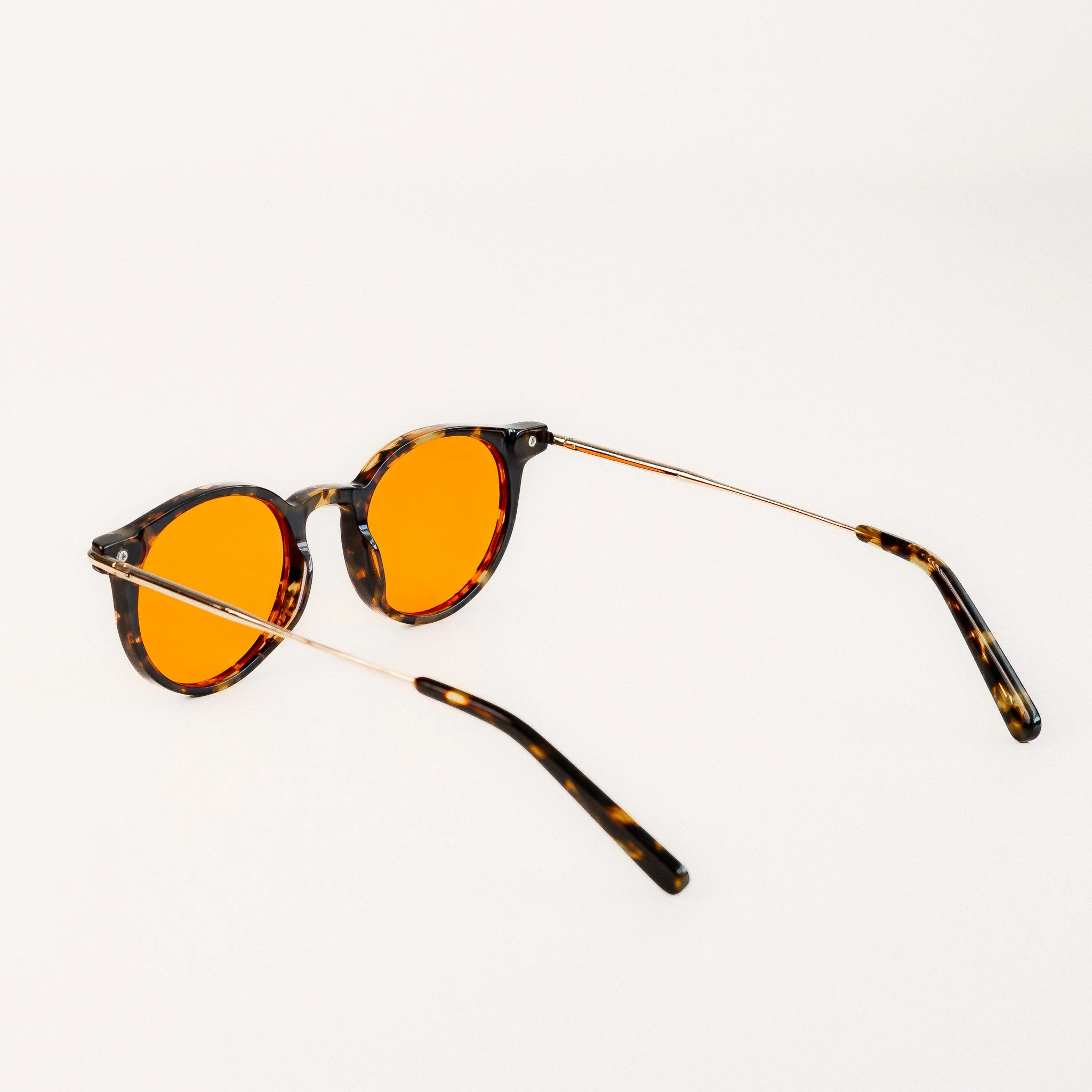 Alden blue light glasses side rear view tortoise acetate round frame with amber orange lenses
